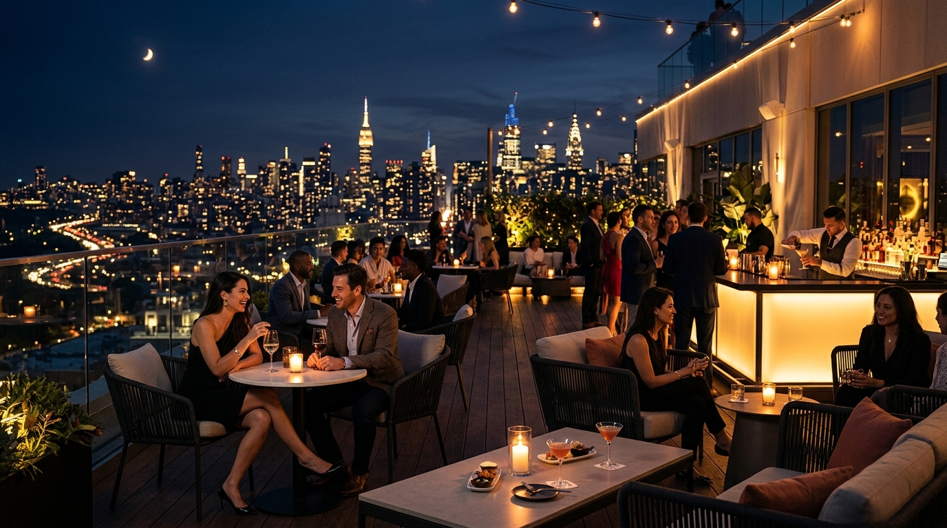 Rooftop bar at night